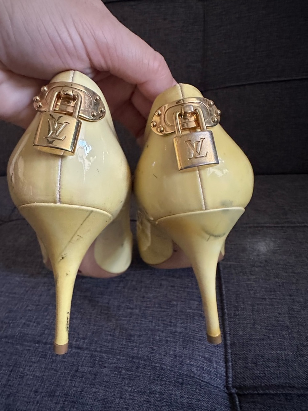 Louis Vuitton Yellow Patent Leather Padlock Stiletto Heels 39 Authentic